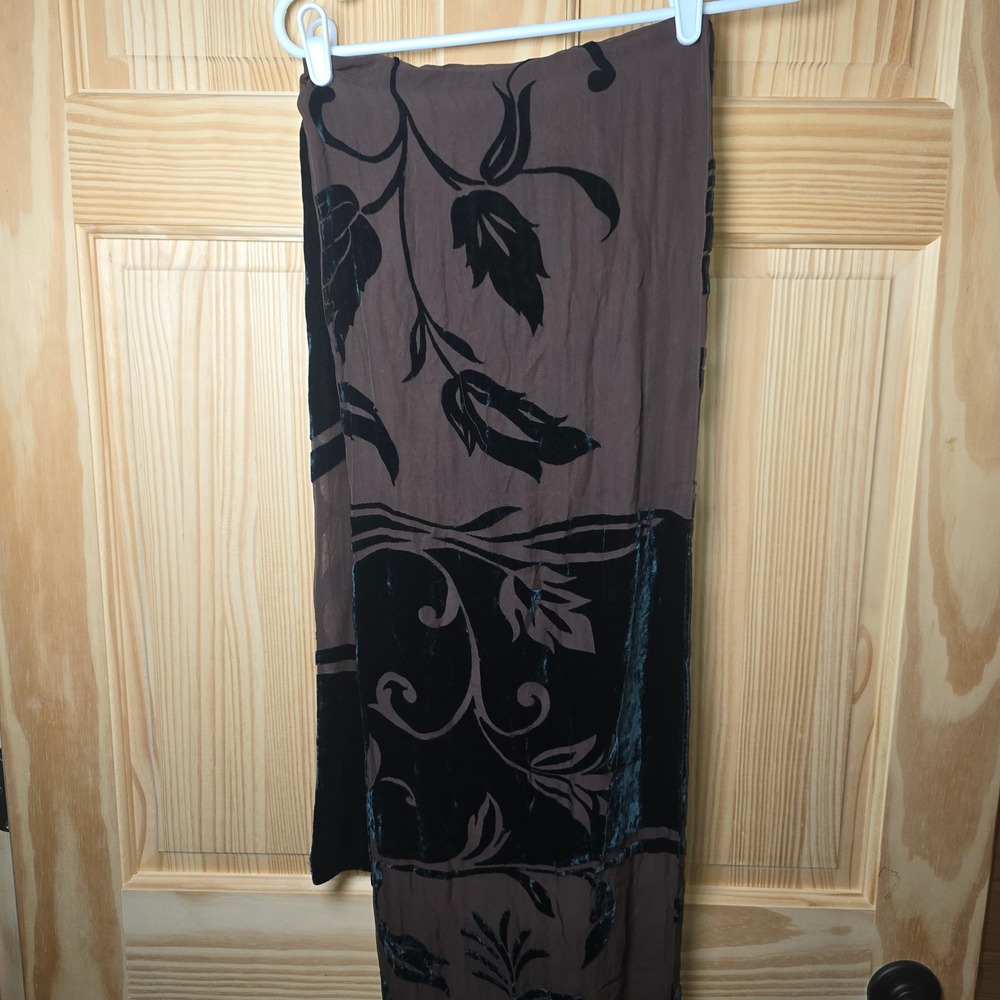 Scarf Belt Shawl Sash Table Runner Bandana Beach Cover Up Brown Black 70x12 VTG